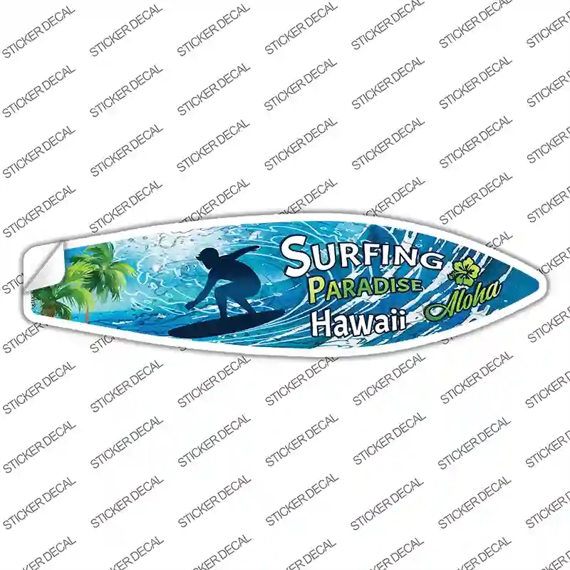 SB-225s-S Surfing Paradise Hawaii Novelty Surfboard Sticker Decal - Small