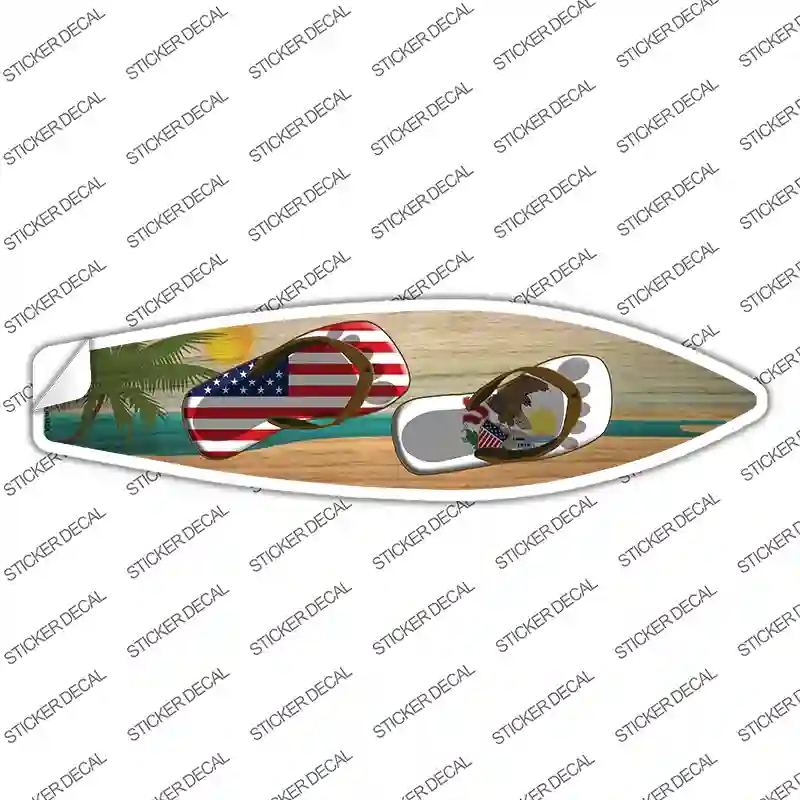 SB-251s-S Illinois Flag Flip Flop Novelty Surfboard Sticker Decal - Small