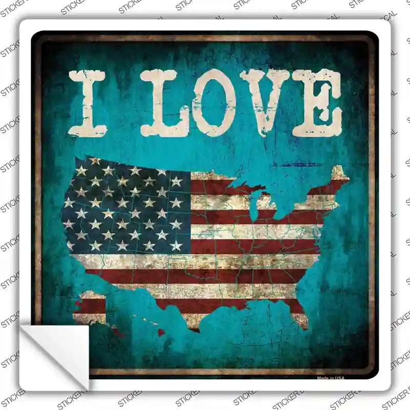SQ-017s-S I Love USA Novelty Square Sticker Decal - Small