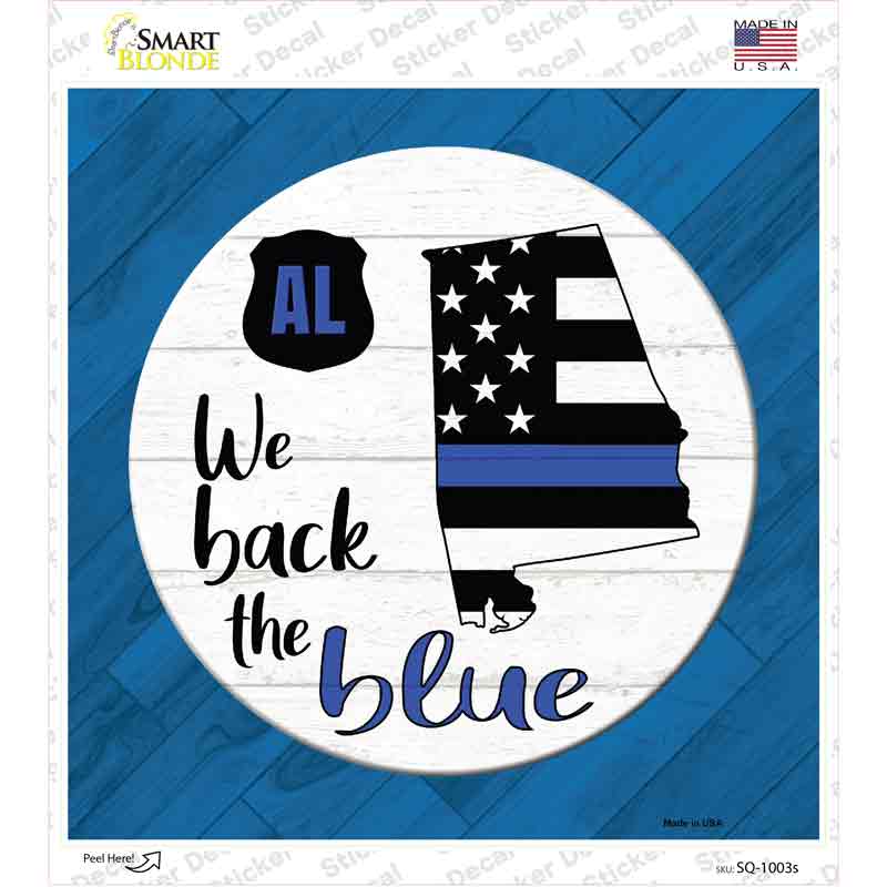 SQ-1003s-M Alabama Back the Blue Novelty Square Sticker Decal - Medium