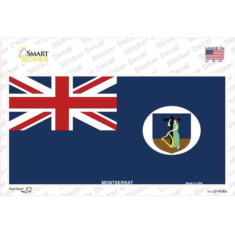 LP-4100s-M Montserrat Flag Novelty Sticker Decal - Medium