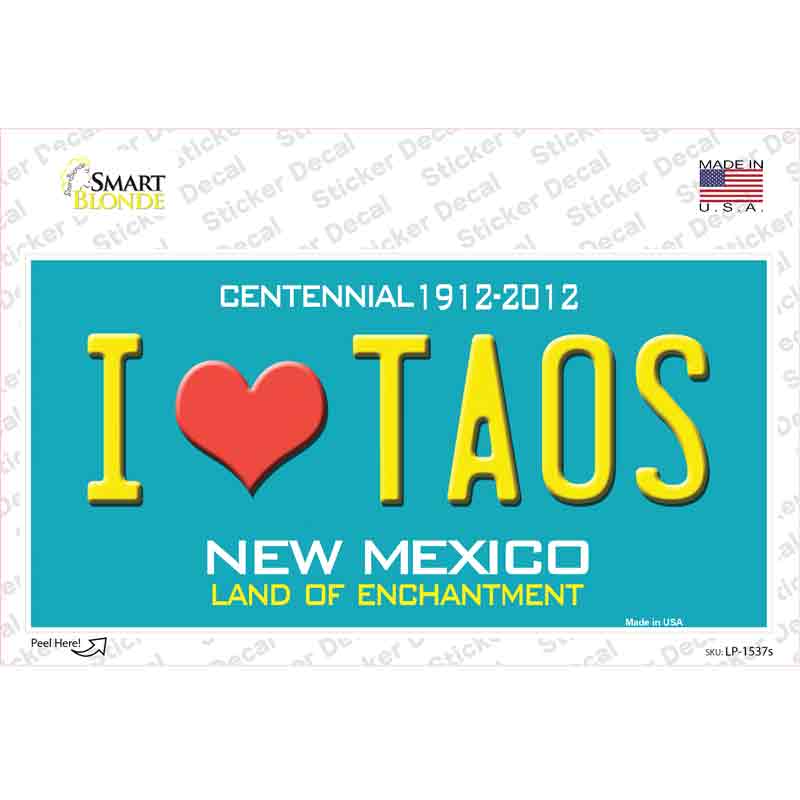 LP-1537s-M I Love Taos   Mexico Novelty Sticker Decal - Medium