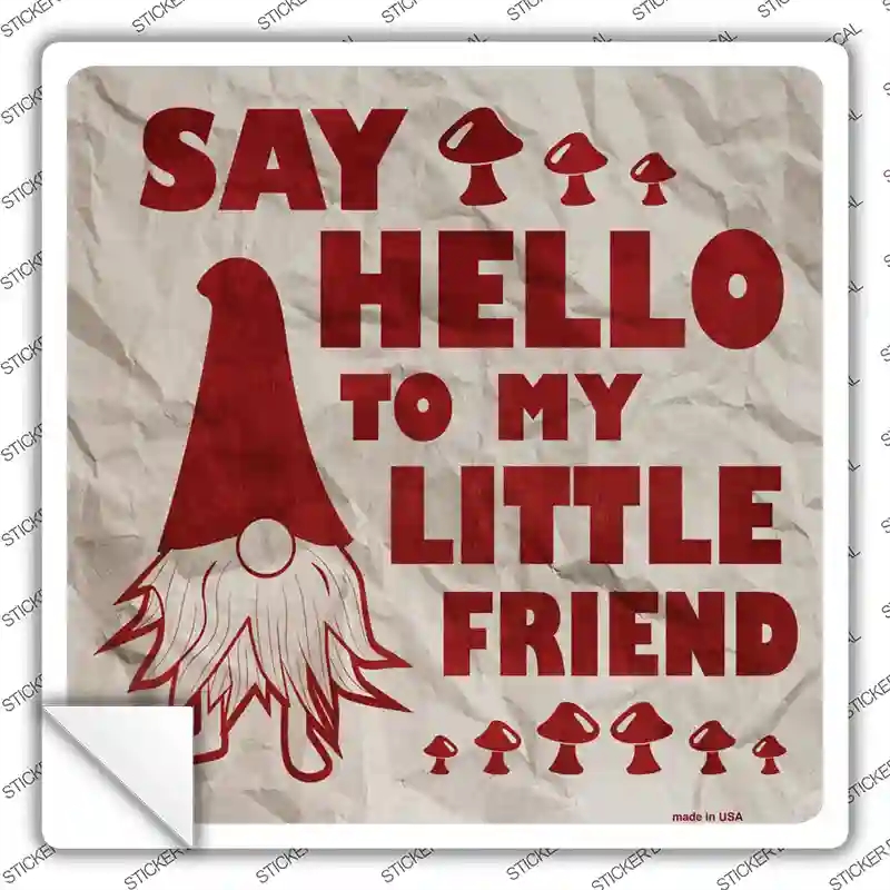 SQ-561s-S Say Hello to Gnome Novelty Square Sticker Decal - Small