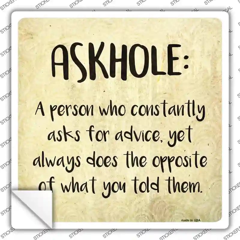 SQ-587s-XL Askhole Definition Novelty Square Sticker Decal - Extra Large
