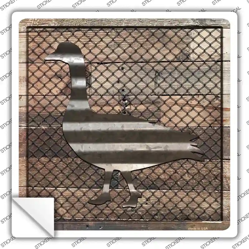 SQ-605s-S Corrugated Duck on Wood Novelty Square Sticker Decal - Small