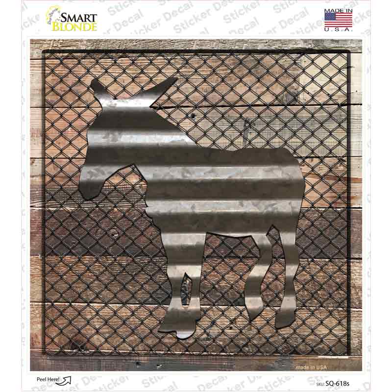 SQ-618s-M Corrugated Donkey Chain on Wood Novelty Square Sticker Decal - Medium