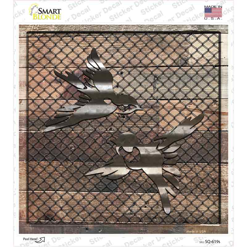 SQ-619s-M Corrugated Little Birds on Wood Novelty Square Sticker Decal - Medium