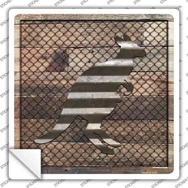 SQ-627s-S Corrugated Kangaroo on Wood Novelty Square Sticker Decal - Small