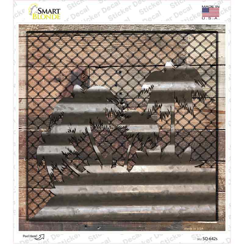 SQ-642s-M Corrugated Palm Trees on Wood Novelty Square Sticker Decal - Medium