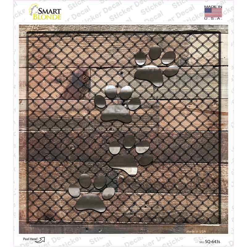 SQ-643s-M Corrugated Dog Paws on Wood Novelty Square Sticker Decal - Medium