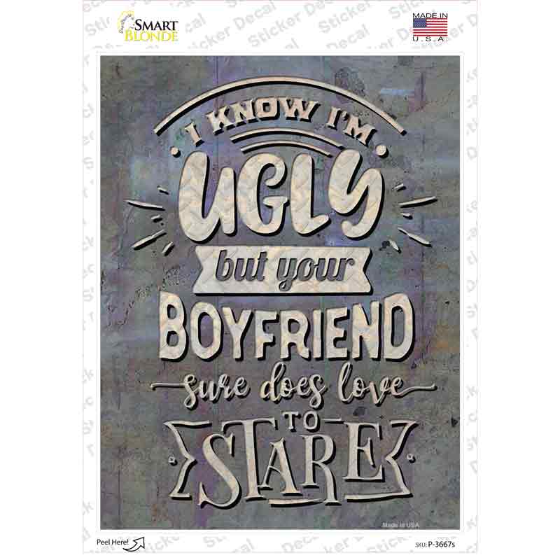 P-3667s-M Your Boyfriend Stares Novelty Rectangle Sticker Decal - Medium
