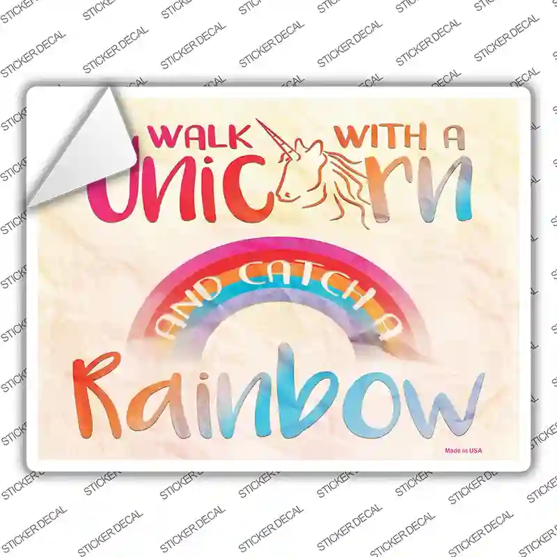 P-2415s-S Walk with A Unicorn Novelty Rectangle Sticker Decal - Small