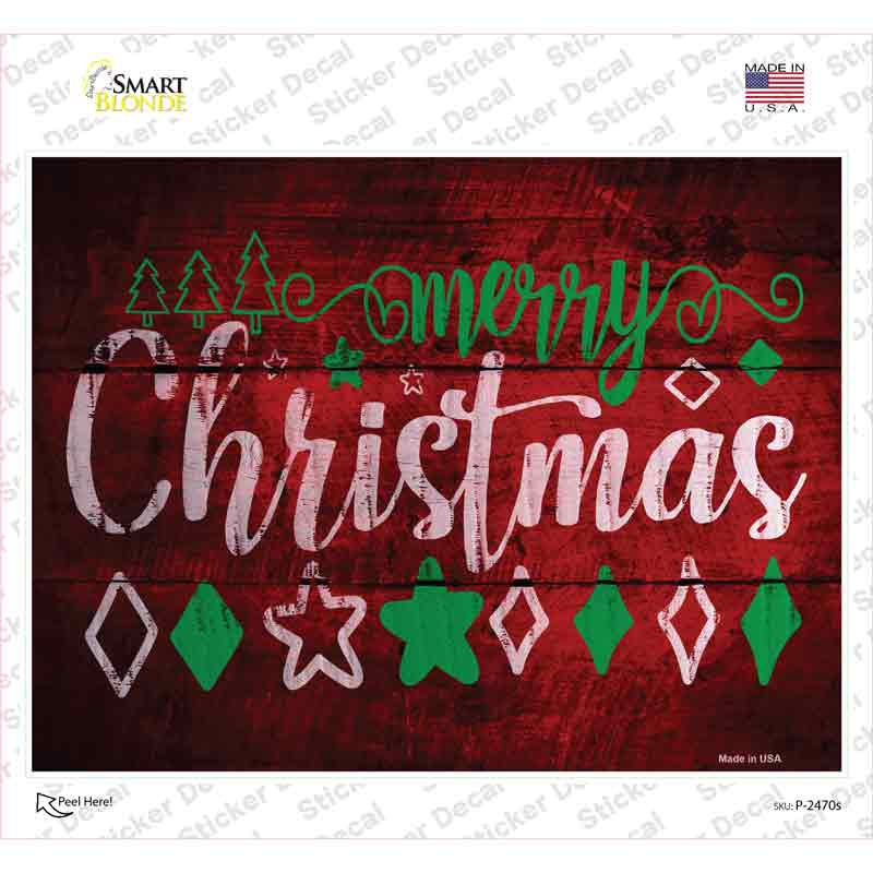 P-2470s-M Merry Christmas Novelty Rectangle Sticker Decal - Medium