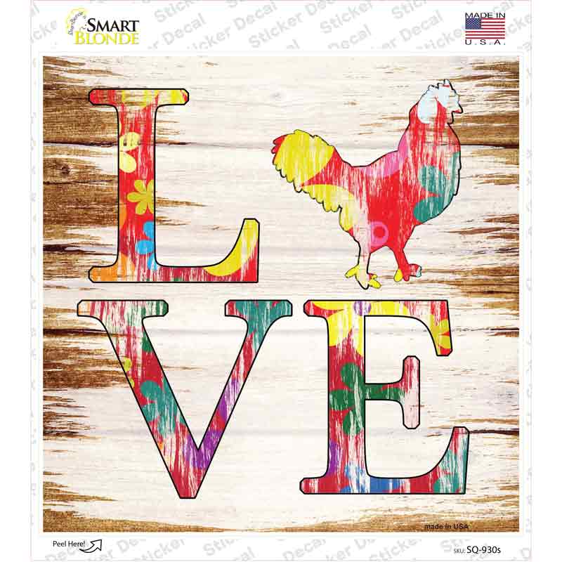 SQ-930s-M Love Colorful Chicken Novelty Square Sticker Decal - Medium