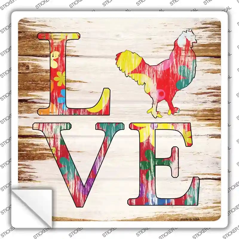 SQ-930s-S Love Colorful Chicken Novelty Square Sticker Decal - Small