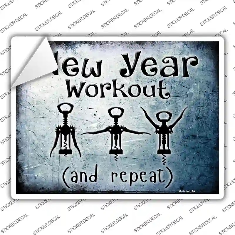 P-1128s-L   Year Workout Novelty Rectangle Sticker Decal - Large