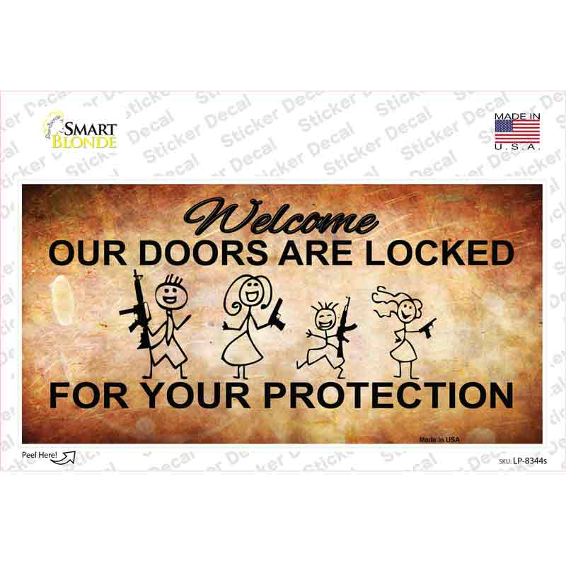 LP-8344s-M Doors Locked Your Protection Novelty Sticker Decal - Medium