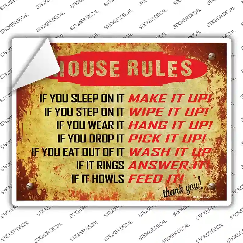 P-1172s-XL House Rules Novelty Rectangle Sticker Decal - Extra Large