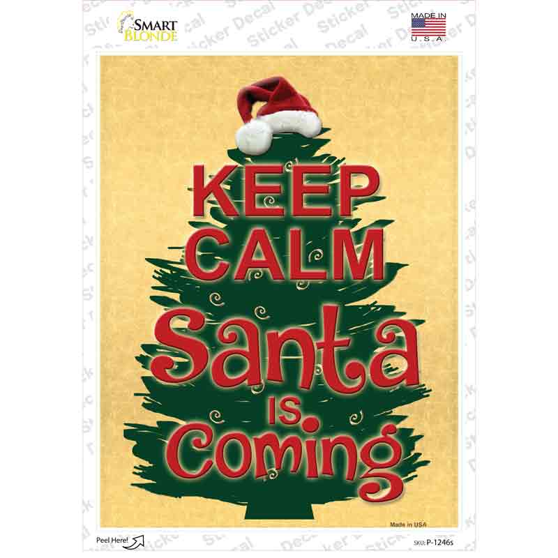 P-1246s-M Santa is Coming Novelty Rectangle Sticker Decal - Medium