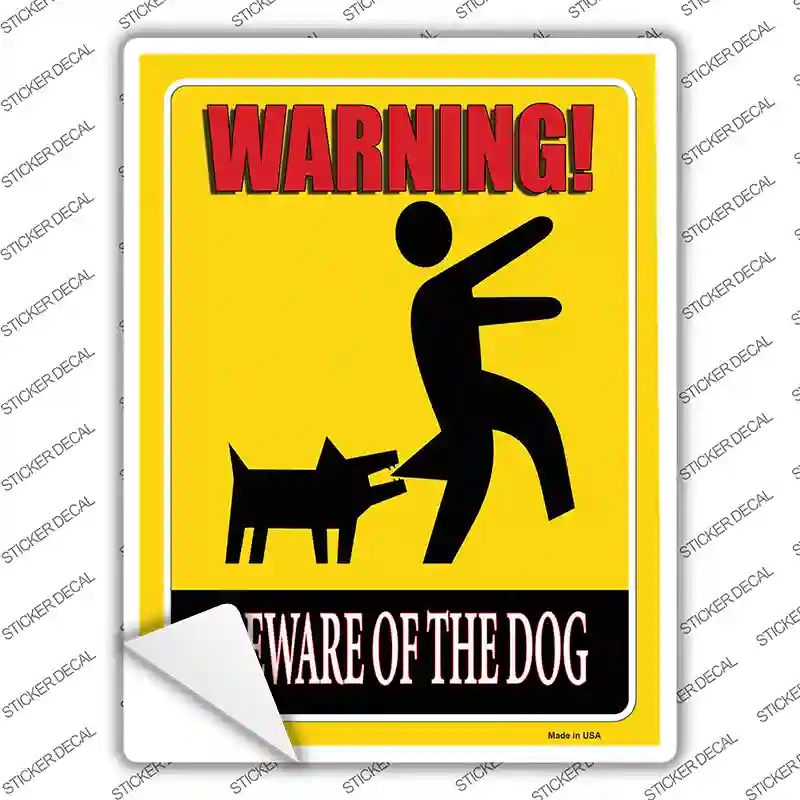 P-4190s-L Beware of Dog Yellow Novelty Rectangular Sticker Decal - Large
