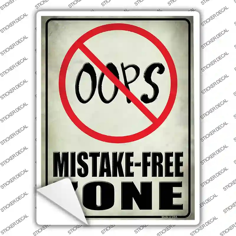 P-1795s-S Oops Mistake Free Zone Novelty Rectangle Sticker Decal - Small