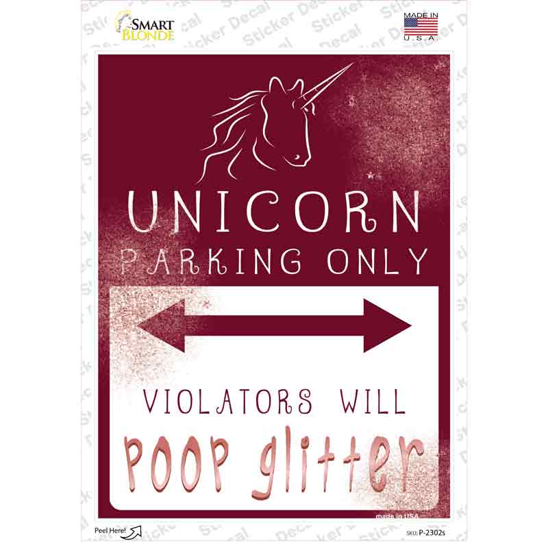 P-2302s-M Unicorn Parking Pink Novelty Rectangle Sticker Decal - Medium