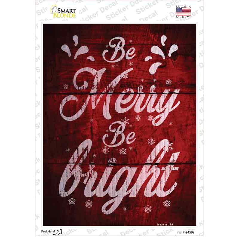 P-2459s-M Merry & Bright Red Novelty Rectangle Sticker Decal - Medium