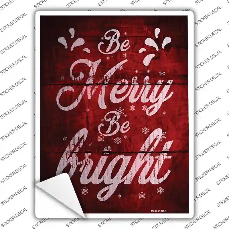 P-2459s-S Merry & Bright Red Novelty Rectangle Sticker Decal - Small