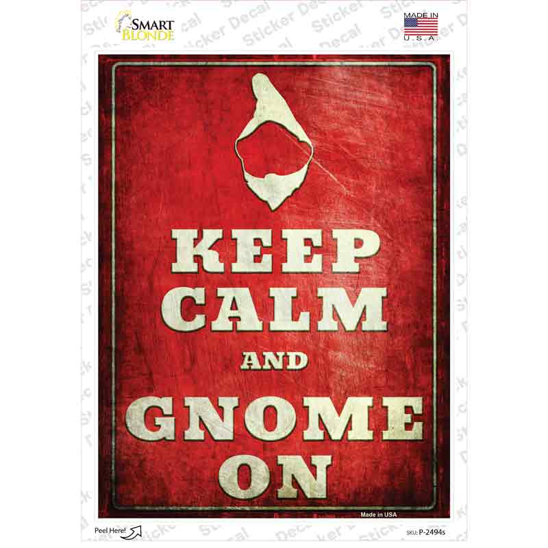 P-2494s-M Keep Calm & Gnome on Novelty Rectangle Sticker Decal - Medium