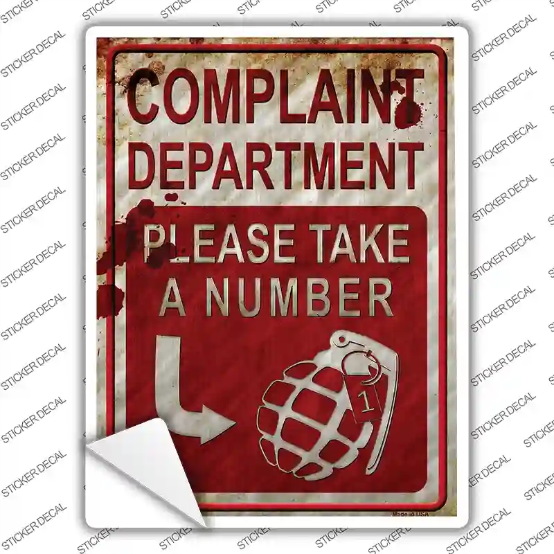 P-2497s-XL Complaint Department Take A Number Novelty Rectangle Sticker Decal - Extra Large