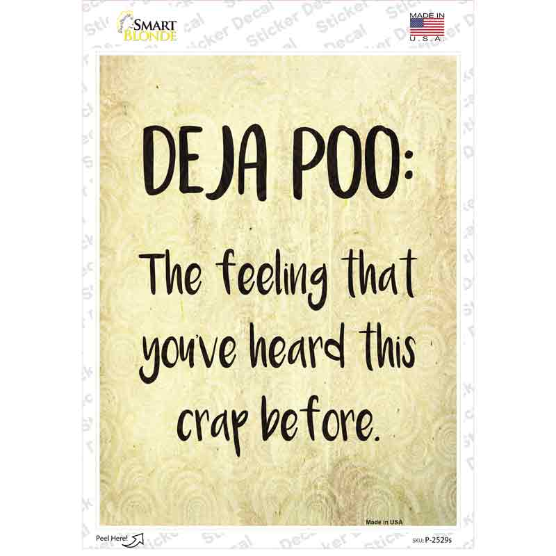 P-2529s-M Deja Poo Definition Novelty Rectangle Sticker Decal - Medium