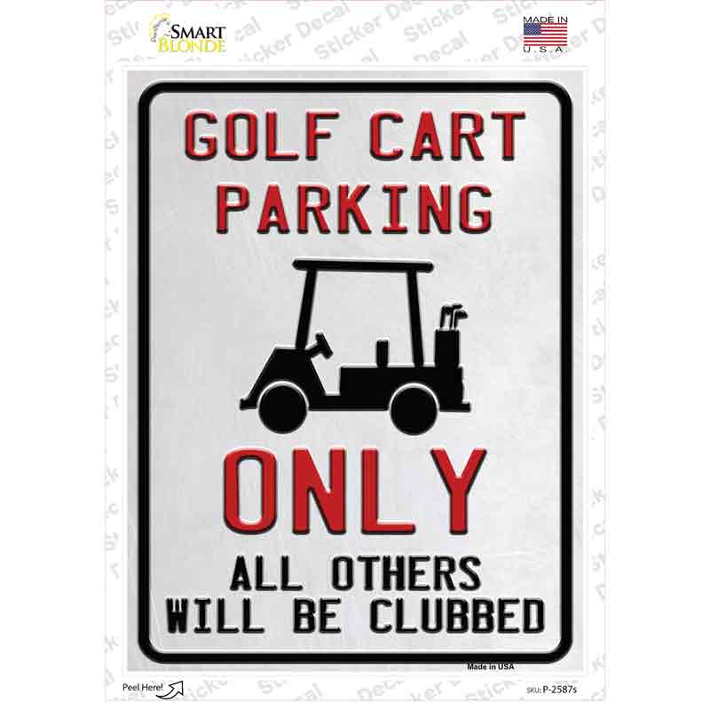 P-2587s-M Golf Cart Parking Novelty Rectangle Sticker Decal - Medium