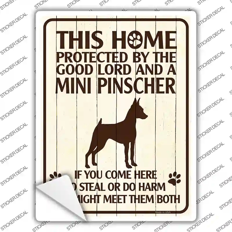 P-2818s-XL This Home Protected by A Pinscher Novelty Rectangle Sticker Decal - Extra Large