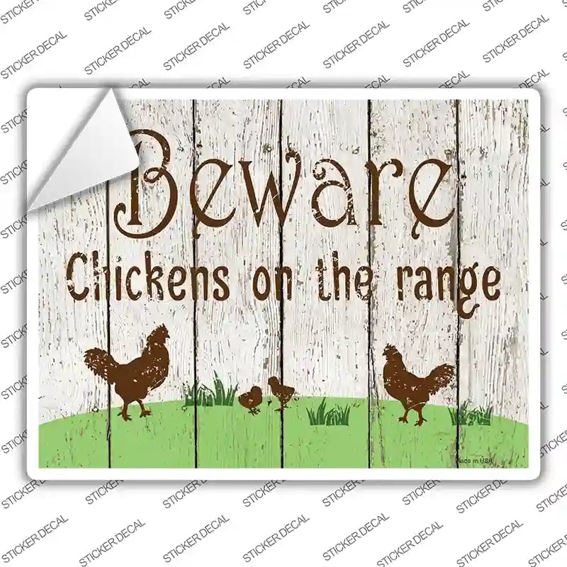 P-2916s-XL Beware of Chickens Novelty Rectangle Sticker Decal - Extra Large