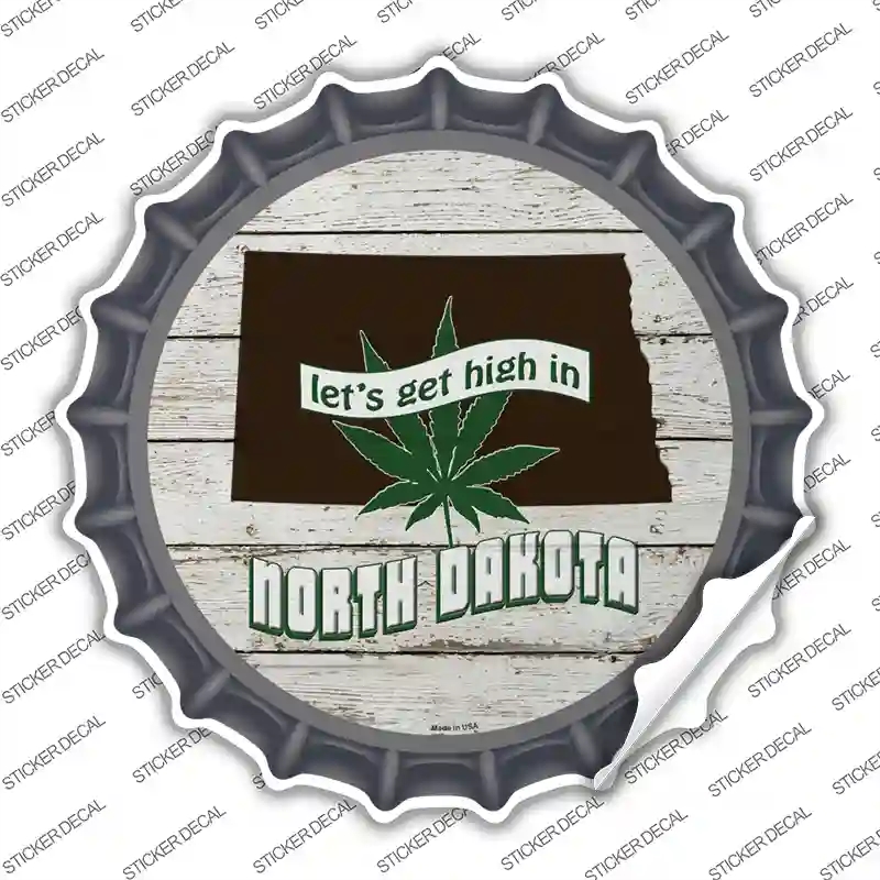 BC-1323s-S Lets Get High in North Dakota Novelty Bottle Cap Sticker Decal - Small
