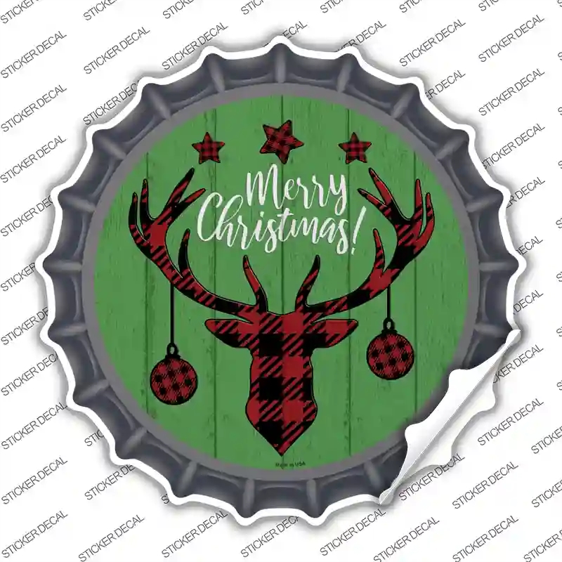 BC-1355s-S Merry Christmas Reindeer Novelty Bottle Cap Sticker Decal - Small
