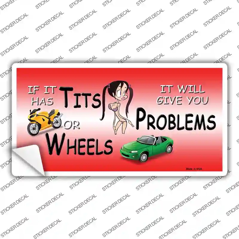 LP-6889s-L Tits or Wheels Novelty Sticker Decal - Large