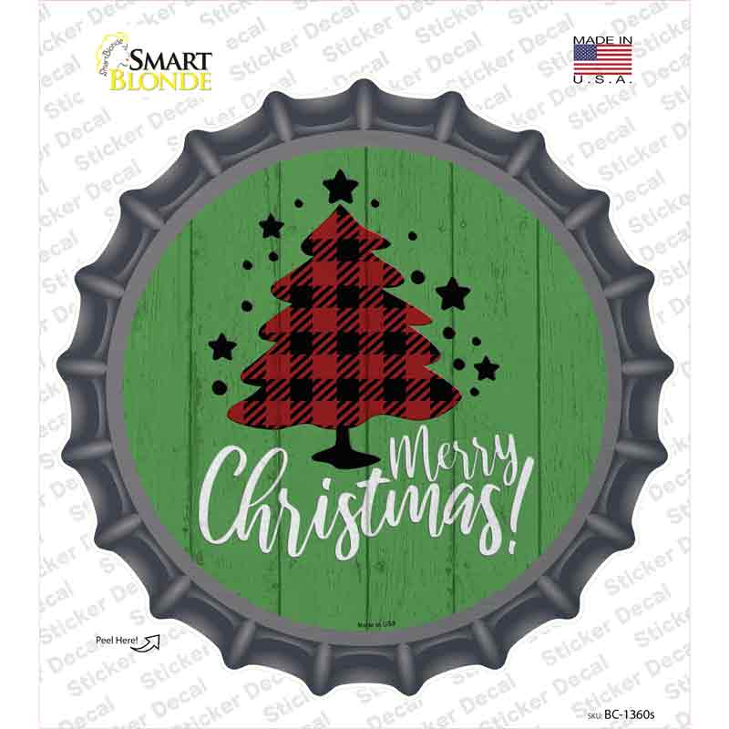 BC-1360s-M Merry Christmas with Tree Novelty Bottle Cap Sticker Decal - Medium
