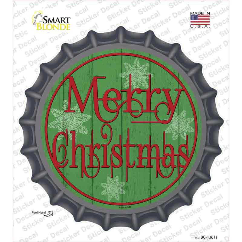 BC-1361s-M Merry Christmas Green Wood Novelty Bottle Cap Sticker Decal - Medium