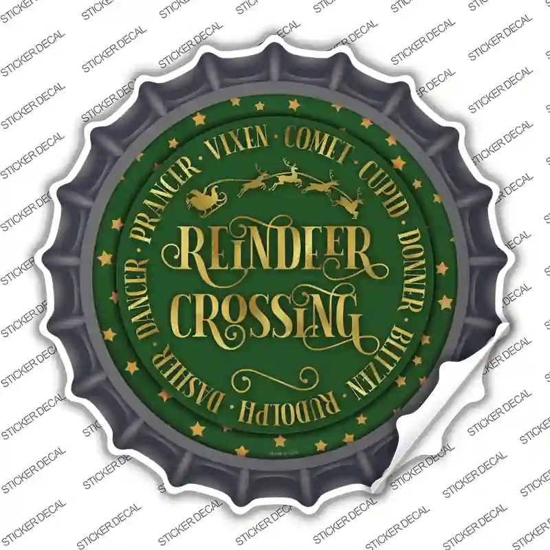 BC-1598s-S Reindeer Crossing Green Novelty Bottle Cap Sticker Decal - Small