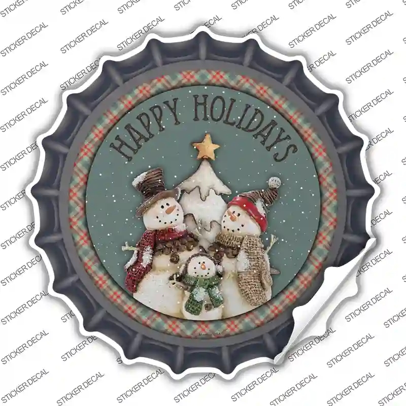 BC-1602s-S Happy Holidays Snowman Novelty Bottle Cap Sticker Decal - Small