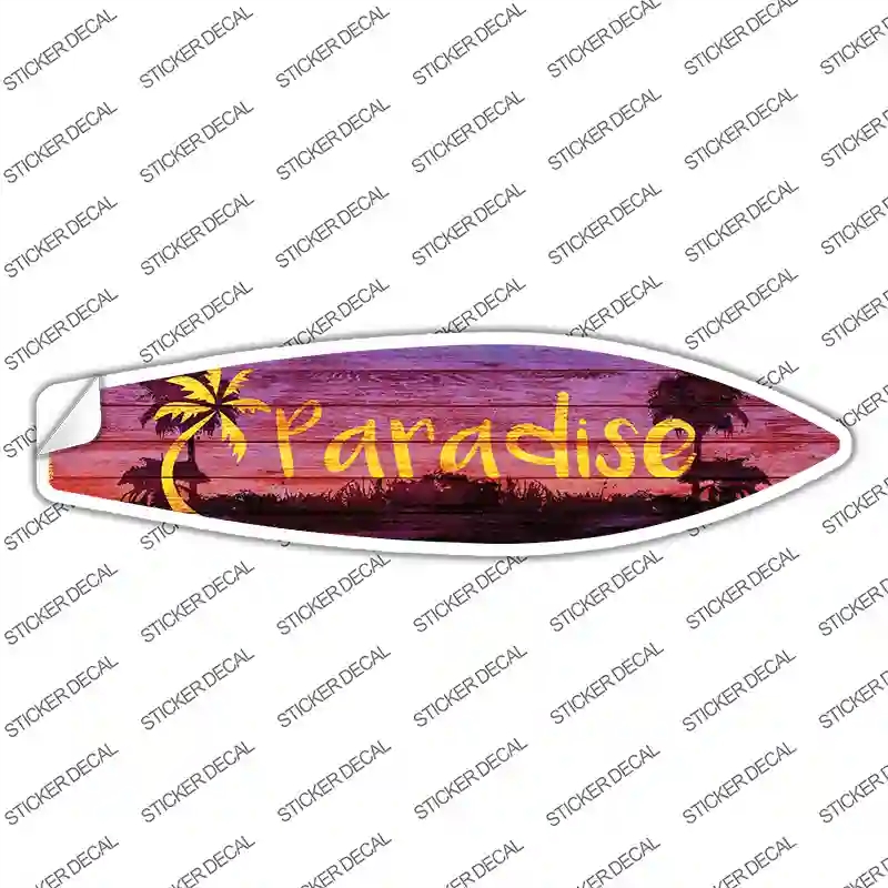 SB-153s-L Paradise with Palm Tree Novelty Surfboard Sticker Decal - Large