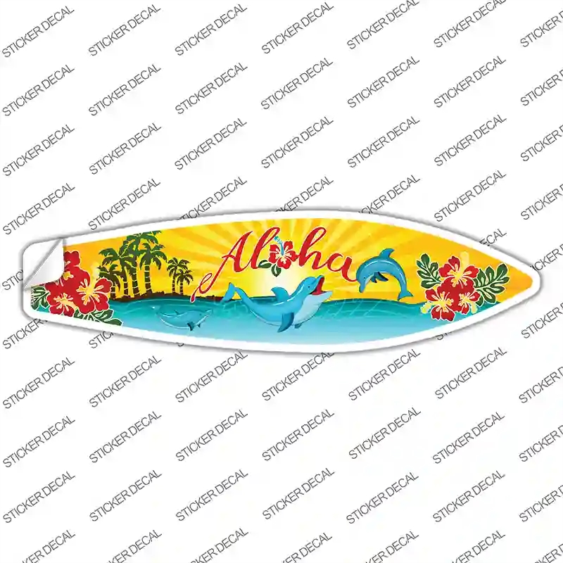 SB-220s-S Aloha with Dolphins Novelty Surfboard Sticker Decal - Small