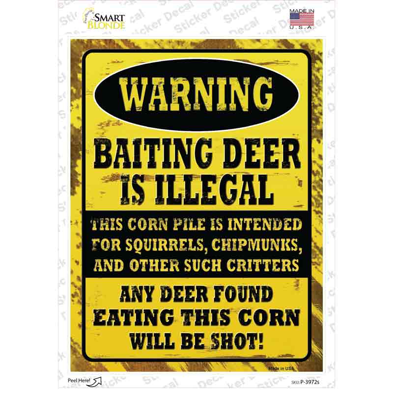 P-3972s-M Deer Baiting Illegal Novelty Rectangle Sticker Decal - Medium