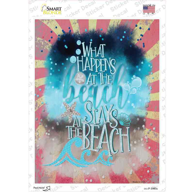 P-3985s-M What Happens At the Beach Novelty Rectangle Sticker Decal - Medium