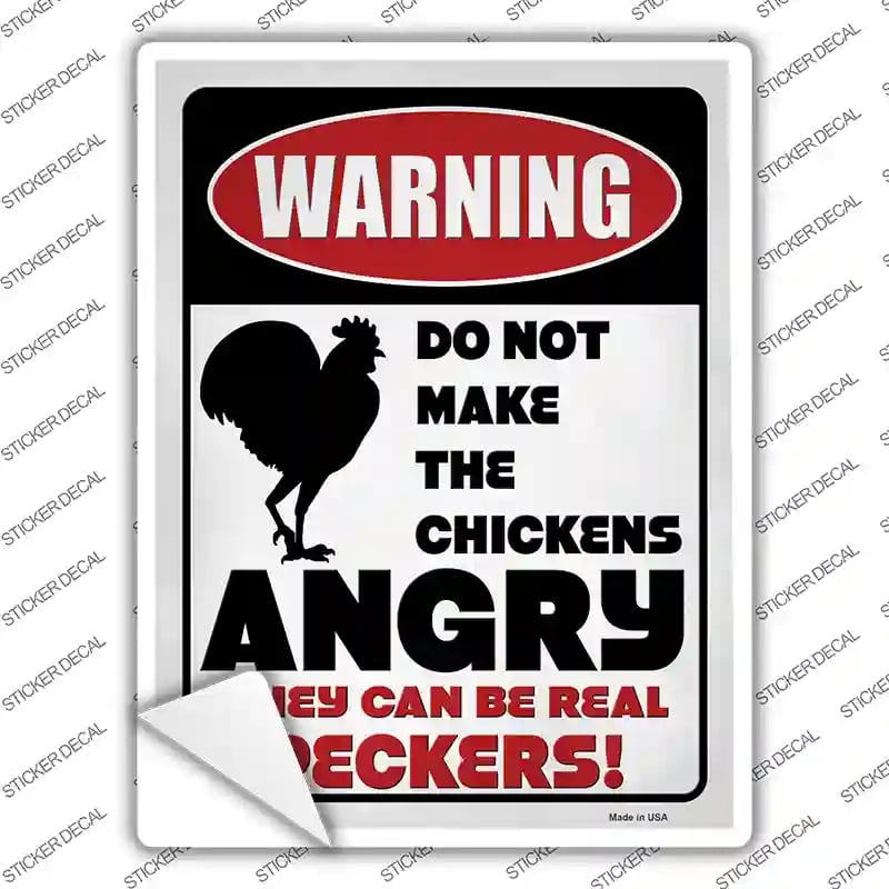 P-4093s-L Warning Dont Make Chickens Angry Novelty Rectangle Sticker Decal - Large