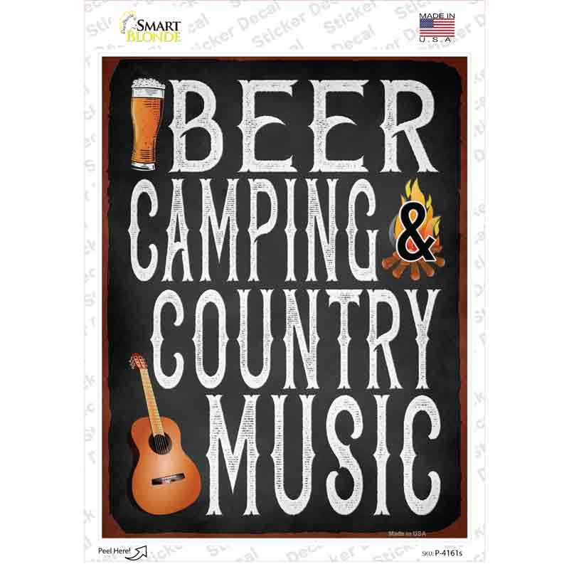 P-4161s-M Beer Camping Country Music Novelty Rectangle Sticker Decal - Medium