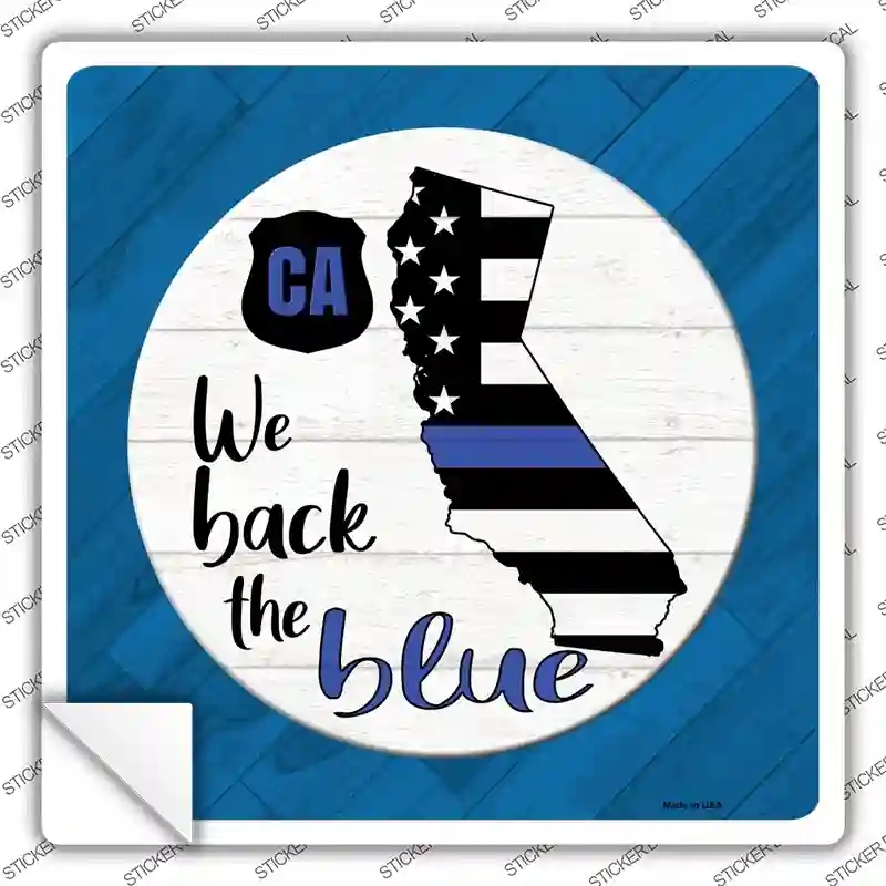 SQ-1007s-S California Back the Blue Novelty Square Sticker Decal - Small