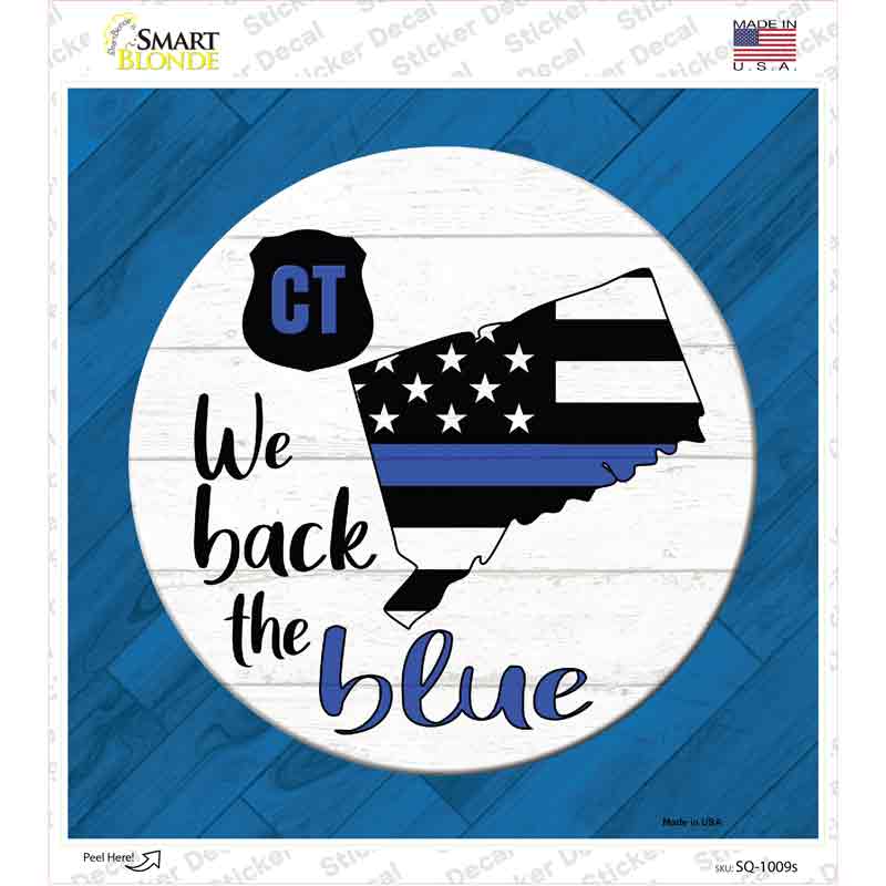 SQ-1009s-M Connecticut Back the Blue Novelty Square Sticker Decal - Medium