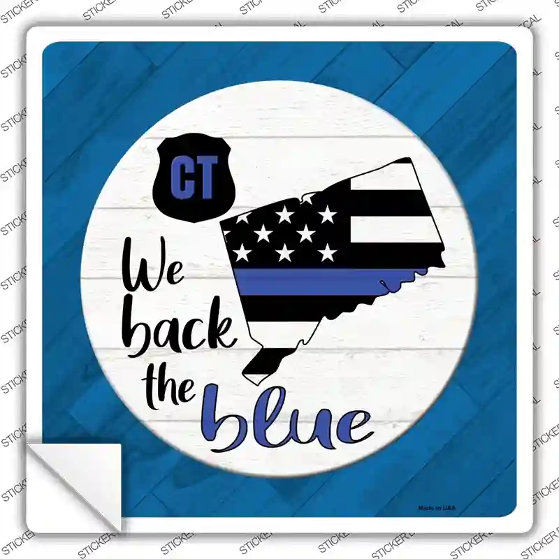 SQ-1009s-S Connecticut Back the Blue Novelty Square Sticker Decal - Small